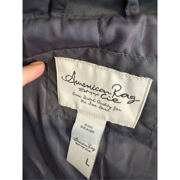 American Rag Woman's L Jacket Parka Removable Fur Trimmed Hood Gray Puffer - Picture 8 of 9